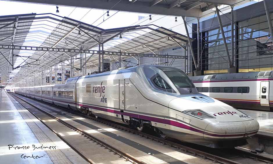 Barcelona at 6:01h, Madrid at 2:55h by Renfe AVE high-speed train Barcelona-Madrid-Malaga